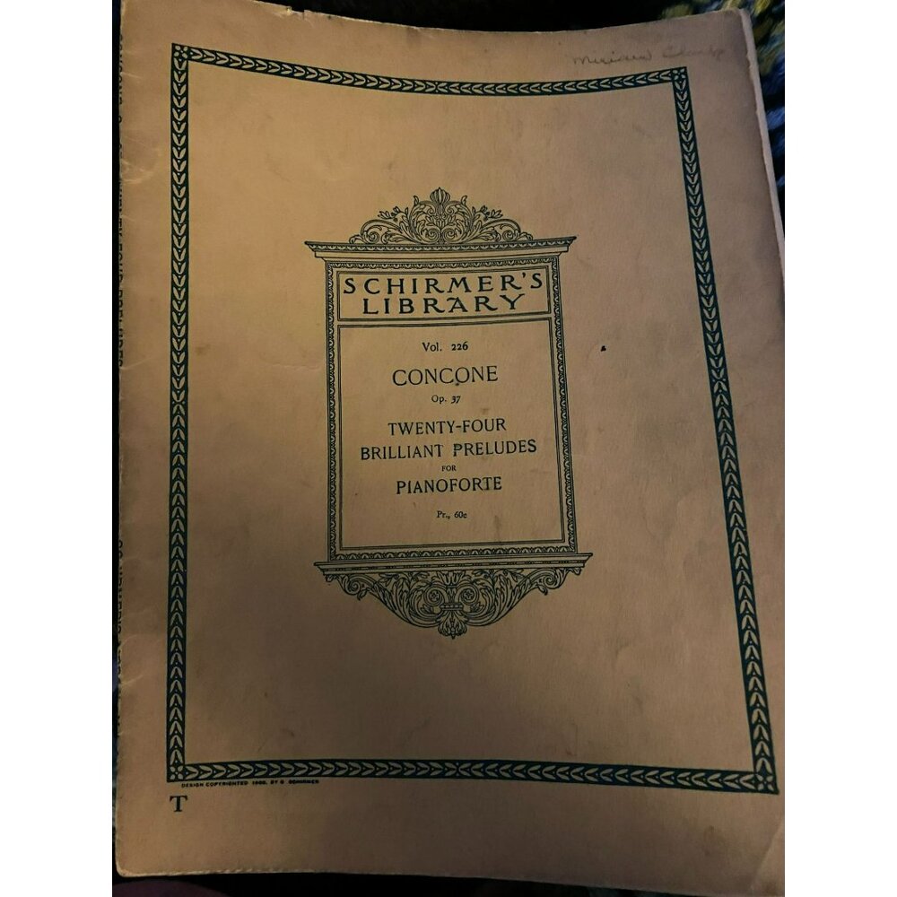 Schirmers Library Vol. 226 Concone Op. 37 Twenty-Four Brilliant Preludes Piano